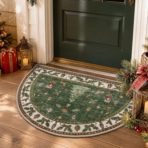 Engiw Christmas Rug 2x3 Half-Circle Area Rug, Washable Non-Slip, Soft Low Pile Carpet, Christmas Decorations for Living Room, Bedroom, Kitchen, Hallway, Entryway and Under Christmas Tree
