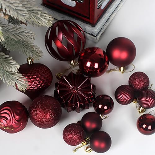 Christmas Tree Balls Ornaments Set, 48 Pcs Shatterproof Plastic Decorative Baubles Shiny Hanging Ball Ornaments for Xmas Tree Holiday Party Wedding Decoration, Pink