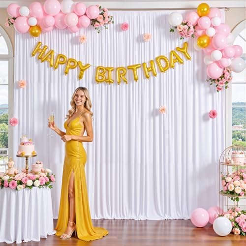 White Backdrop Curtain for Parties Wedding Wrinkle Free White Photo Curtains Backdrop Drapes Fabric Decoration for Baby Shower 5ft x 8ft,2 Panels