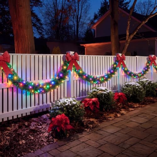 Kingdder 2 Pcs 30FT Outdoor Christmas Garland with Solar Lights, Multicolor