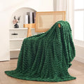 Dark Hunter Green Throw Blanket 50"×60" Fuzzy 3D Jacquard Decorative