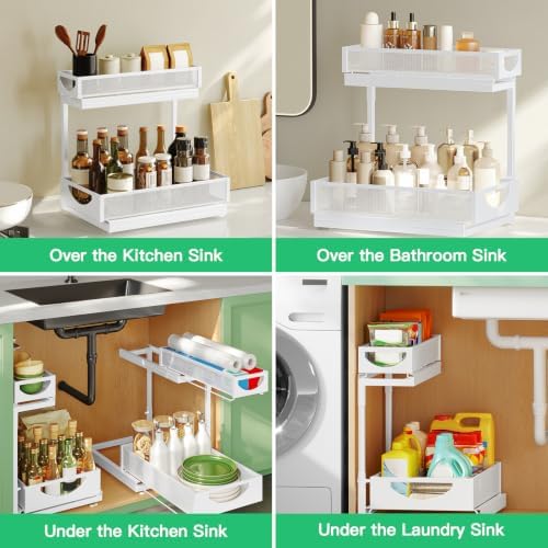 Under Sink Organizer, 2-Pack 2-Tier Pull Out Cabinet Organizers and Storage