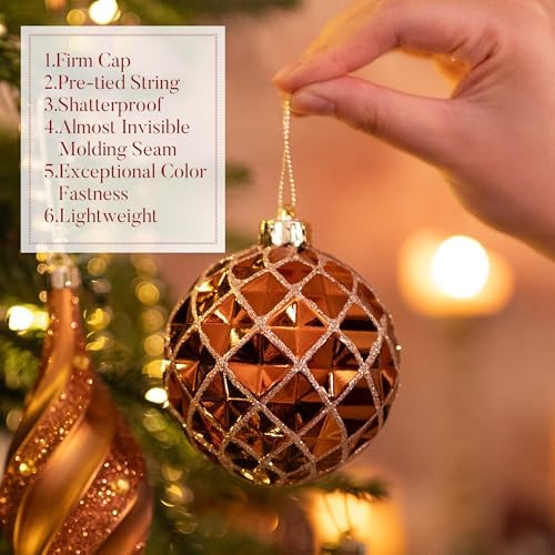 Valery Madelyn Christmas Tree Decorations Set, 40ct Bronze Copper and Gold Shatterproof Christmas Ball Ornaments Bulk, Luxury Hanging Ornaments for Xmas Holiday Party Decor