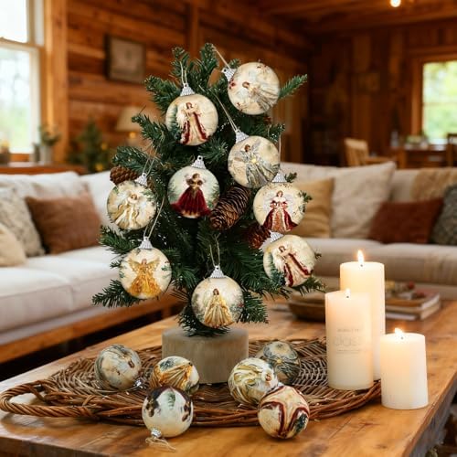 Outus 16 Pcs Christmas Tree Ball Ornaments Vintage Angel Christmas Decorations for Tree Colorful Xmas Decorative Hanging Ornaments for Farmhouse Home Fireplace Decoration Holiday Party Favors
