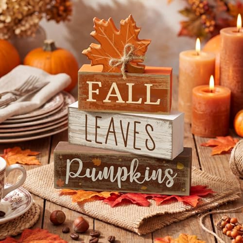 Lineshading 4 Pcs Fall Table Decorations for Home, Wooden Maple Leaf Signs