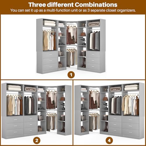 Besiost Corner Closet System with 6 Drawers, Corner Closet Organizer System
