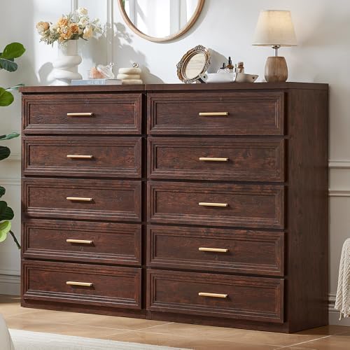 RWYHG Dresser for Bedroom 5 Drawer 45" Tall with Gold Handle Closet Storage
