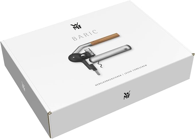 WMF Baric Lever Corkscrew Wine Opener, 19 x 11 x 15 cm, Die-cast Metal and Beech Wood, Effortless Operation, Wine Bottle Opener