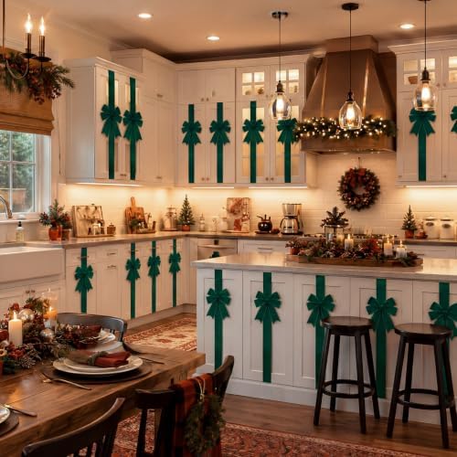 Daifunli 6 Pcs Jade Green Velvet Christmas Cabinet Bows Ribbons for Kitchen
