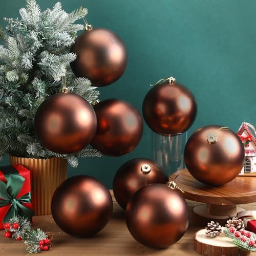 Wettarn 8 Pcs 6" Brown Christmas Tree Plastic Ball Ornaments