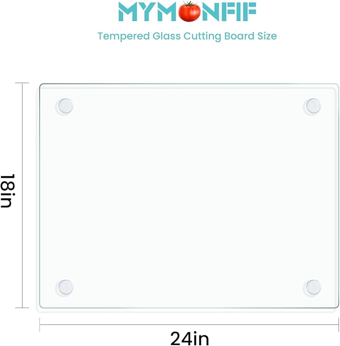 Mymonfif Tempered Glass Cutting Board for Kitchen, Clear Glass Board for Countertop, with Non-Slip Feet, Heat Resistant, Extra Large Size 18x24" 1Pcs