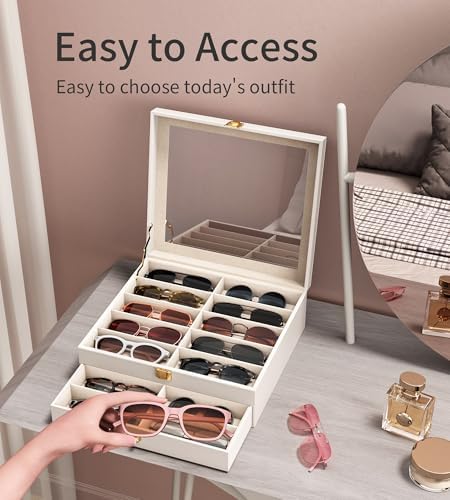 NEWLOOP 20 Slots Sunglass Organizer for Women Men Sunglasses Storage Box for Multiple Pairs of Eyeglass Holder Display Case
