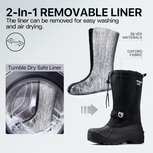 FREE SOLDIER Men's Warm Snow Boots Waterproof Tall Insulated Winter Boots Removable Liner with 3M Thinsulate