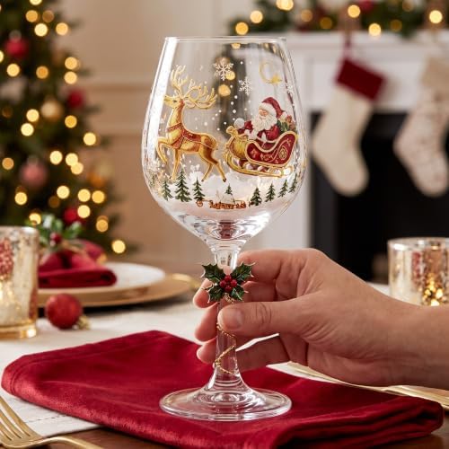 Christmas Wine Glass Collection Gift Box Set, Christmas Wine Glasses, Raised Holiday Goblet with Snowflake Decor, Festive Glassware, Wines & Cocktails, Holiday Party & Table Decor (C)