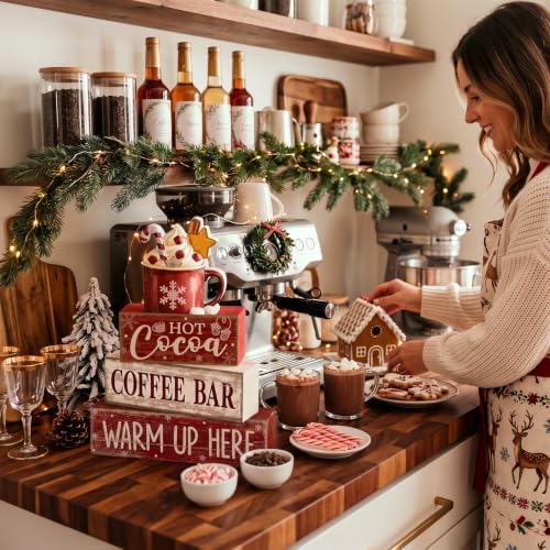 Lineshading 4 Pcs Christmas Table Decor for Home, Hot Cocoa Coffee Bar Sign
