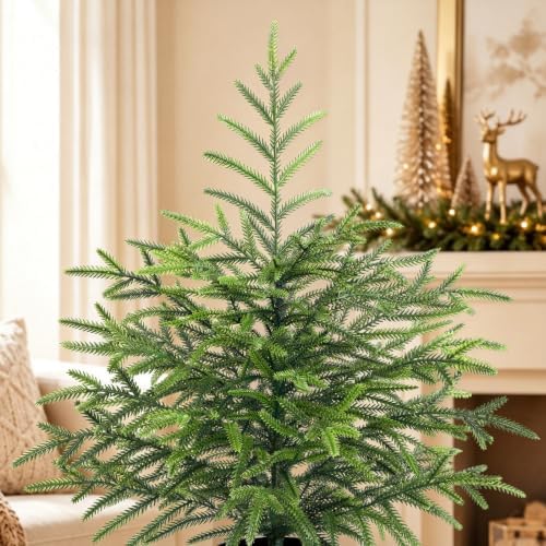 2 Ft Real Touch Christmas Tree with Lights, Realistic Norfolk Pine Tree