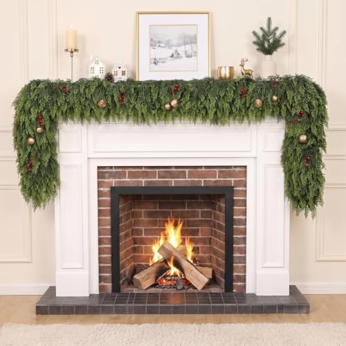 4Pcs 9FT Artificial Christmas Cedar Garland Faux Plant for Mantle Decor