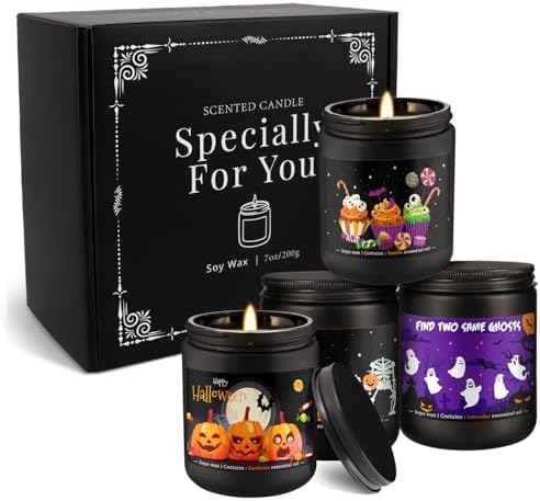 4 Pack 8Oz Halloween Scented Candles for Home Scented Aromatherapy Candles