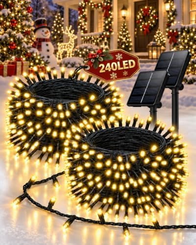 OZS 2 Pack 240 LED Solar String Lights Outdoor Waterproof, Warm White
