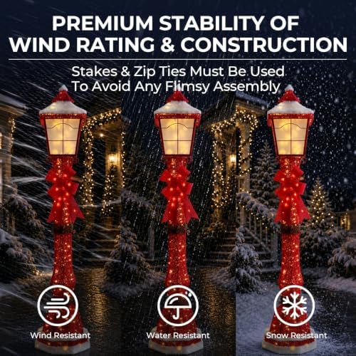 60 Inch 3D Lamp Post Lighted Outdoor Christmas Decoration Wine Red
