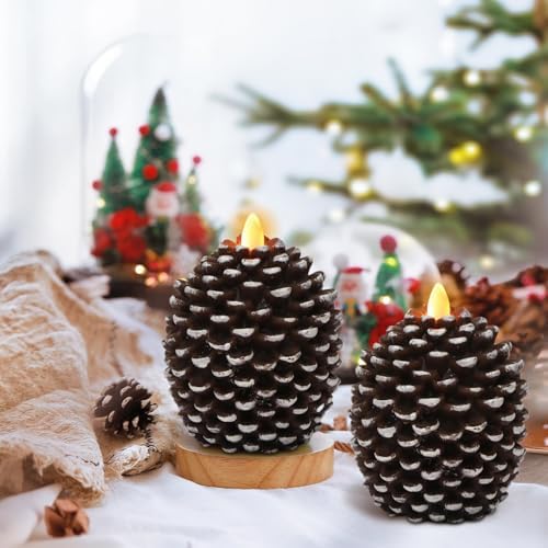 Wondise Flameless Candles with 6H Timer Pine Cone Candles