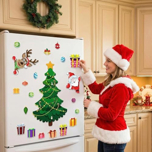 Magnetic Christmas Tree for Refrigerator, Soft Magnetic Set, Reusable Holiday Decor for Kids & Family, Lovely Xmas Decoration for Home, Kitchen, Office (Xmas Tree-A)
