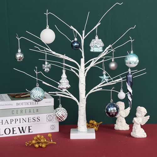 124Ct Blue and Silver Christmas Ornaments Set, Elegant Shatterproof Assorted Christmas Decorations for Xmas Tree Snowflake Icicle House Ball Ornaments Baubles for Holiday Party Decor (Blue&Silver