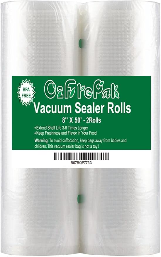 O2frepak 2Pack 8x50' Vacuum Sealer Seal a Meal Bags Rolls with BPA Free