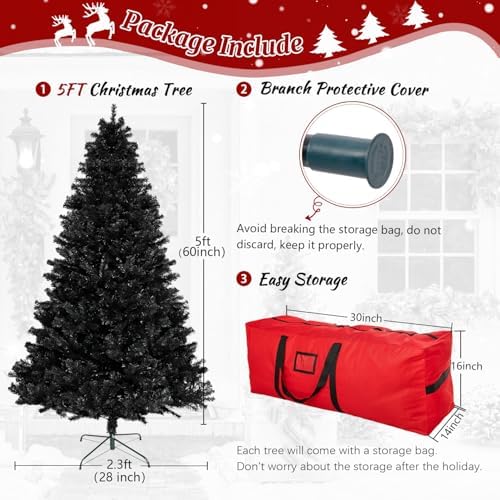 5ft Black Artificial Christmas Tree,Arbol de Navidad Fake Xmas Tree