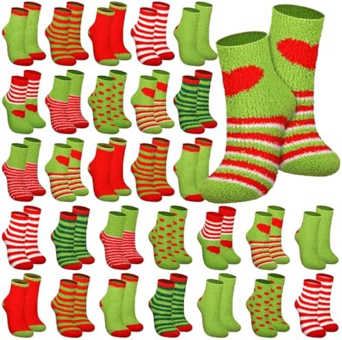 Hoolerry 30 Pairs Christmas Fuzzy Socks Bulk for Adult Gift