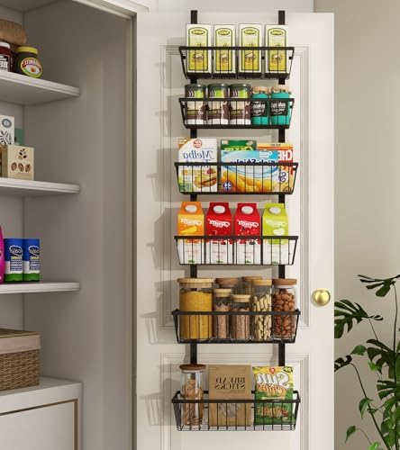 Mefirt 12 Inch Wide Narrow Over The Door Pantry Organizer 6-Tier Black