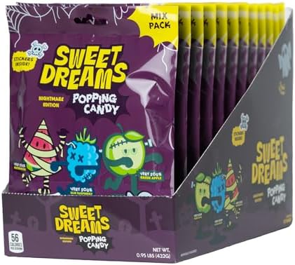 Sweet Dreams Popping Candy Ghost Lollipop, Sour Dip, 12 Bags, 36 Pouches