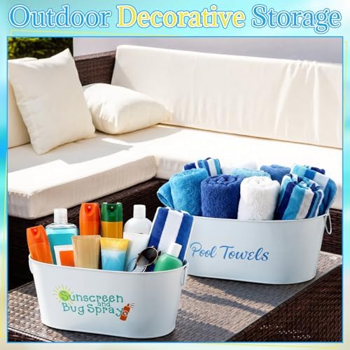 Blulu 2 Pcs Poolside Storage Bucket Metal Sunscreen Towel Holder Organizer