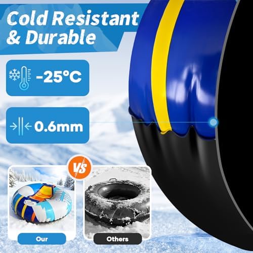 47" Hard-Bottom Snow Tube, Heavy-Duty Inflatable Snow Sled