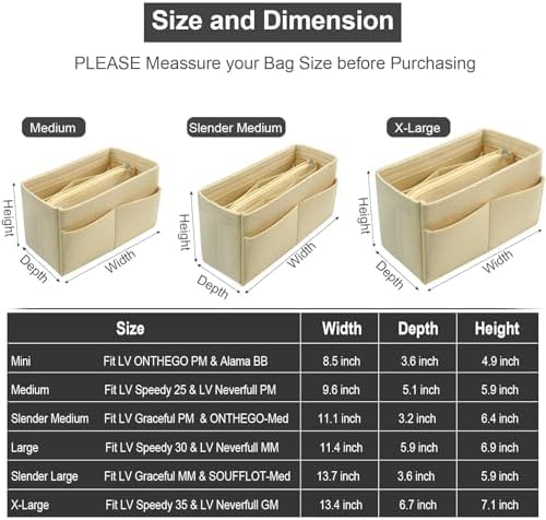 OMYSTYLE Purse Organizer Insert, Felt Tote Bag Organizer Insert with 5 Sizes, Handbag Dividers for Inside Purse, Compatible with Longchamp, Neverful, Speedy and More