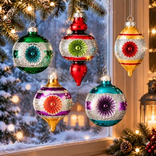 Soulchen 10 Pcs Vintage Glass Christmas Ornaments, Assorted, Retro