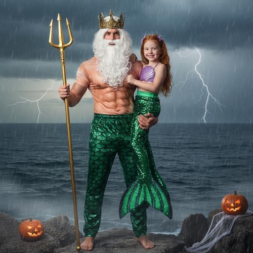 Cutecrop 4 Pcs Halloween Poseidon Merman Costume for Men