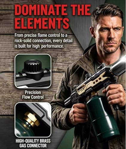 Powerful Propane Torch Gun, Gift for Men Dad, Culinary Blow Kitchen Cooking Torch for Steak Searing, Campfire Charcoal Starter for Blackstone Griddle Accessories (Tank Not included) Black Gold