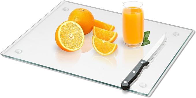 Mymonfif Tempered Glass Cutting Board for Kitchen, Clear Glass Board for Countertop, with Non-Slip Feet, Heat Resistant, Extra Large Size 18x24" 1Pcs