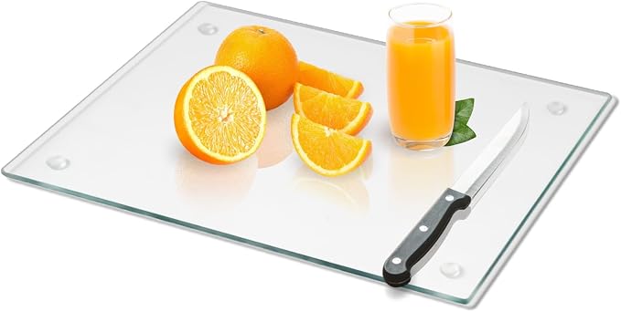 Mymonfif Tempered Glass Cutting Board for Kitchen, Clear Glass Board for Countertop, Heat Resistant, with Non-Slip Feet, 12x16" 1Pcs