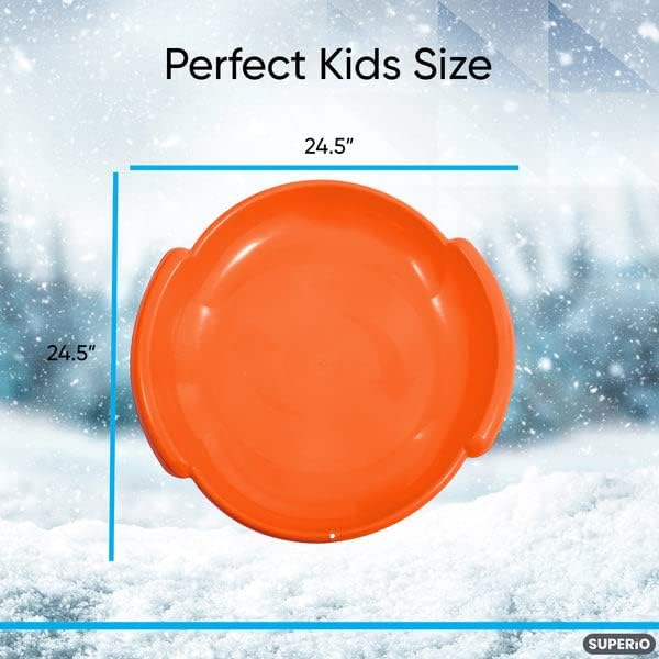 Superio Round Snow Saucer Sled- 24" Plastic Disc Sled for Kids and Adults- Heavy Duty Sled with Handles for Downhill Sledding, Winter Outdoor Sports