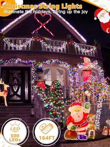 BrightChristmas 500 LED 164 FT Christmas Lights, Waterproof Outdoor String Lights with Remote and Timer, Christmas Tree Lights with 8 Modes Dimmable, Fairy Lights for Holiday Decor (Multicolor)
