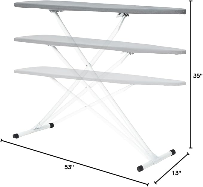 Full Size Ironing Board with Cover & Pad – USA-Made with Enhanced Grip Feet for Extra Stability – Adjustable Steel T-Legs 35" High – Perforated Top – Durable Iron Board for Home, Laundry Room, Grey