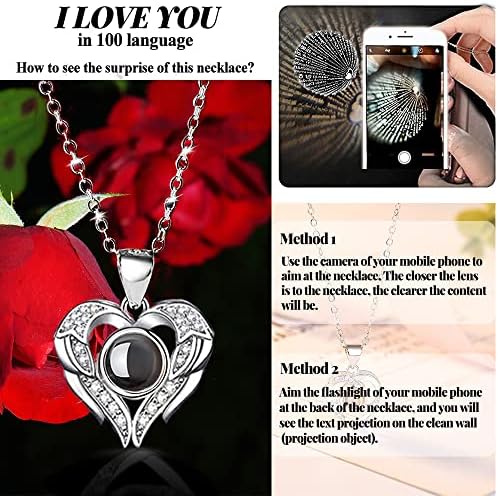 Preserved Real Rose with I Love You Necklace 100 Languages, Gifts for Girlfriend, Women, Mom, Wife, Gifts Idea on Christmas, Valentine's Day, Mother's Day, Birthday, Anniversary, Thanksgiving