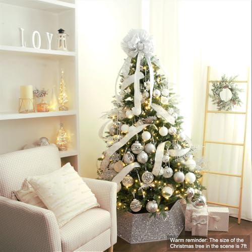 XmasExp Christmas Tree Collar, 24 inch Sequin Tree Skirt Stand Base Cover for Home Decor, Medium Size 4 Piece, Silvergrey