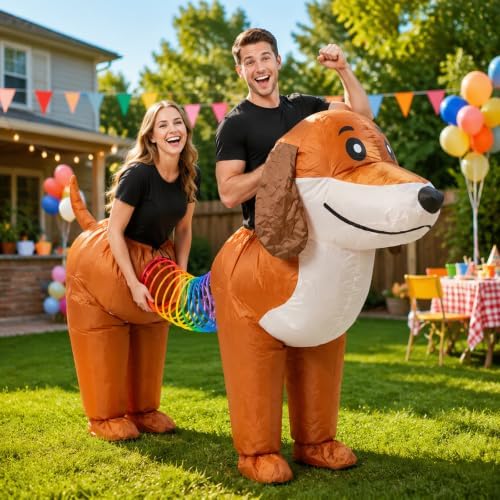 Two-Person Couples Inflatable Dachshund Dog Costume for Adults