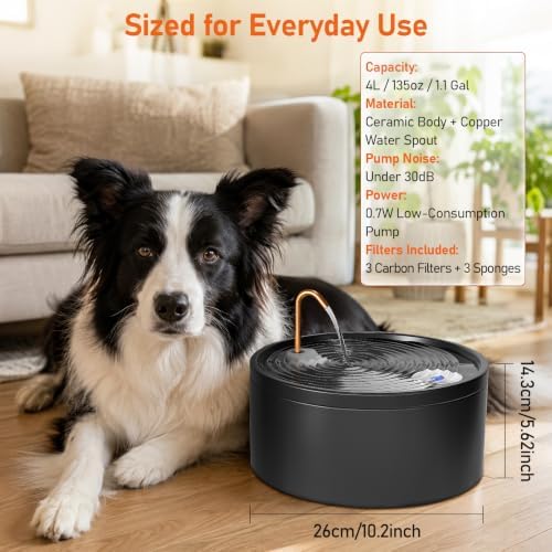 DOOOB Ceramic Dog Water Fountain, 4L/135oz Ceramic Cat Water Fountain