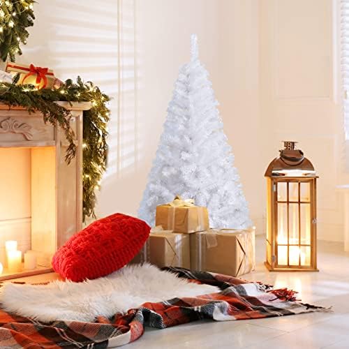 5Ft Artificial White Christmas Tree, Pine Tree with Solid Metal Legs & Pine Needles, Ideal for Indoor & Outdoor Home, Office, Holiday Decoration
