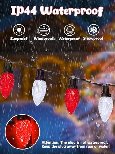 EXF 2 Pack Linkable C9 Christmas Lights Outdoor 66 FT 100 LED Red and White