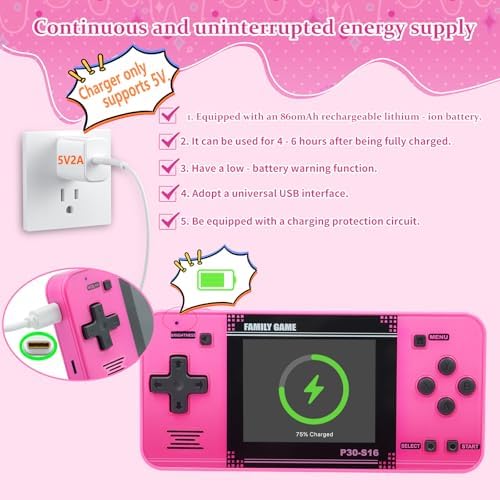 Handheld Game for Kids -Preloaded 220 Retro Video Games, Portable Gaming Player with Rechargeable Battery 3.0" LCD Screen, Mini Arcade Electronic Toy Gifts for Boys Girls (Pink)